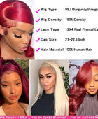 Silky Straight 99J Burgundy 13X6 HD Lace Front Human Hair Wigs 180 Density 26 28 30 Inch Red Colored Glueless Wig Pre-plucked