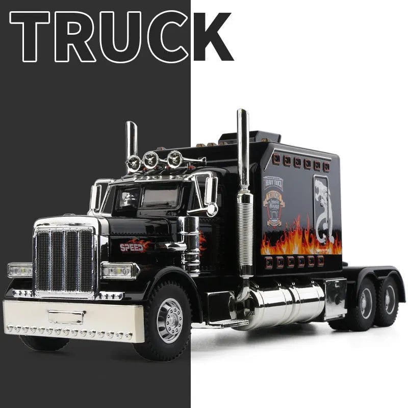 New 1/24 Alloy Trailer Truck Head Car Model Diecast Metal Container Truck Engineering Transport Vehicles Car Model Kids Toy Gift Black - IHavePaws