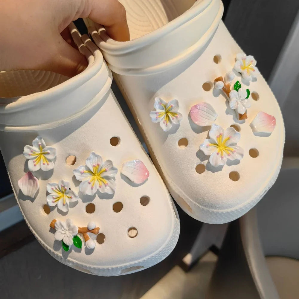 DIY Romantic Cherry Blossom Shoe Charms for Crocs Clogs Slides Sandals Garden Shoes Decorations Charm Set Accessories Kids Gifts White - ihavepaws.com
