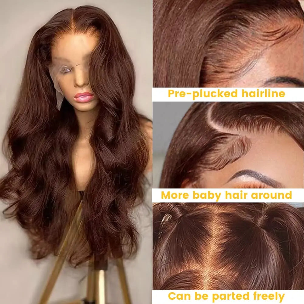 HD Chocolate Brown 13X4 Body Wave Lace Front Wig 28 30 32 Inch Brazlian Human Hair Wigs Dark Brown Transparent Lace Frontal Wig