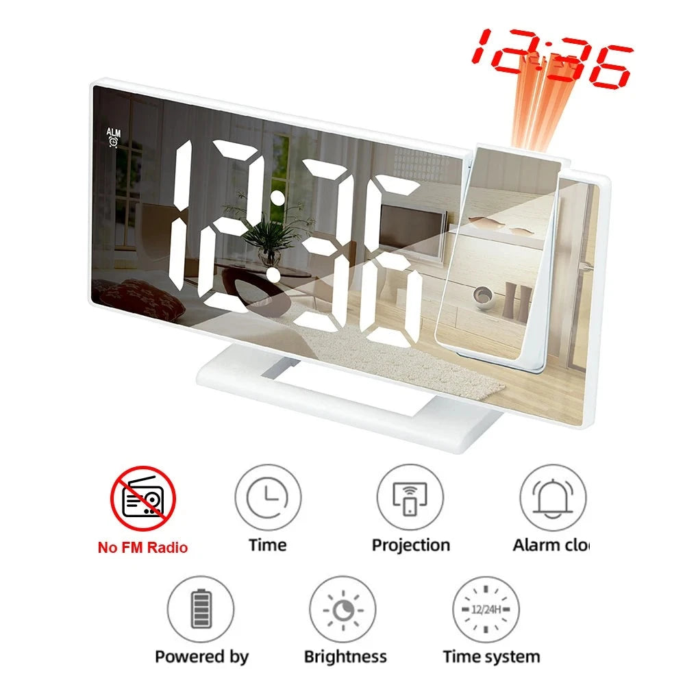 LED Digital Projection Alarm Clock Electronic Alarm Clock with Projection FM Radio (C) White on White - IHavePaws