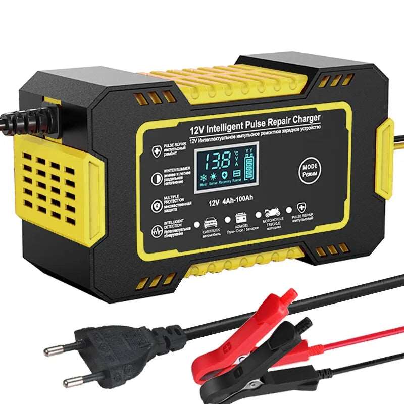 Car Battery Intelligent Charger 12V 6A Pulse Repair Yellow - IHavePaws