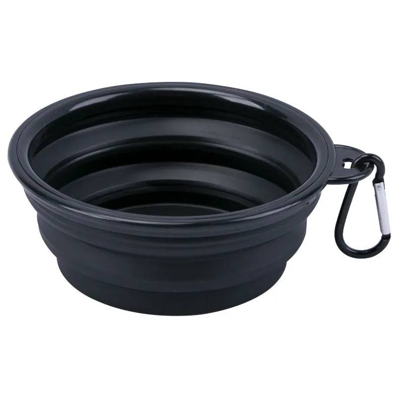 Collapsible Silicone Pet Bowl with Carabiner for Outdoor Adventures and Camping 350ml Black / 350ml (13x9x5.5cm) - IHavePaws