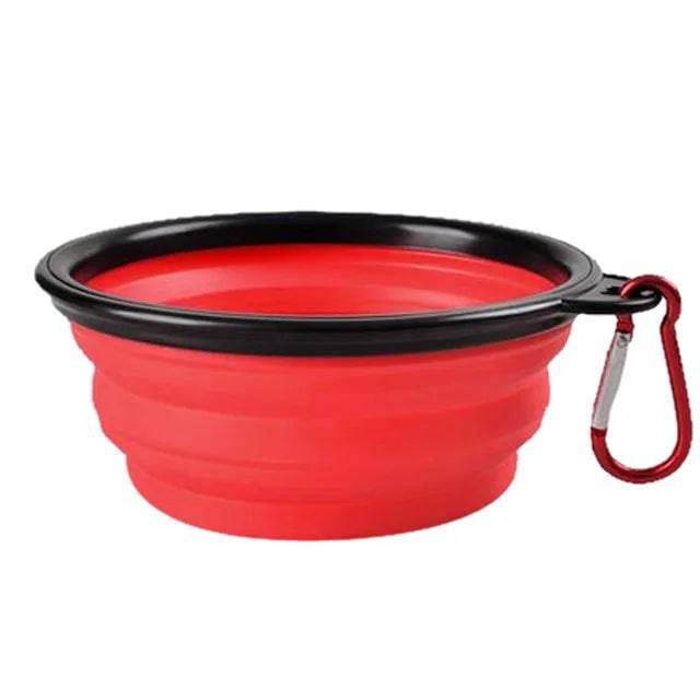 Collapsible Silicone Pet Bowl with Carabiner for Outdoor Adventures and Camping 350ml Red / 350ml (13x9x5.5cm) - IHavePaws
