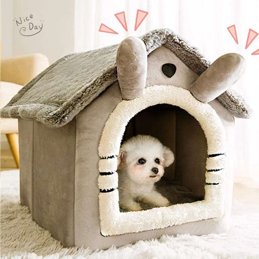 Foldable Plush Dog House with Adorable Ears - IHavePaws