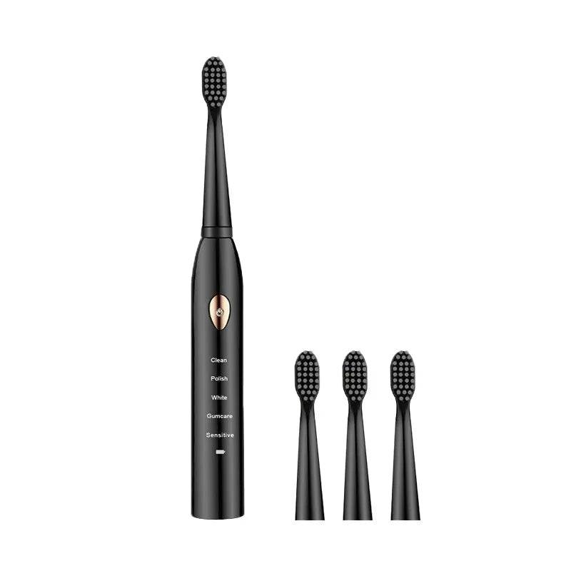 Adult Black White Classic Acoustic Electric Toothbrush Black gold 4 Bruch head - IHavePaws