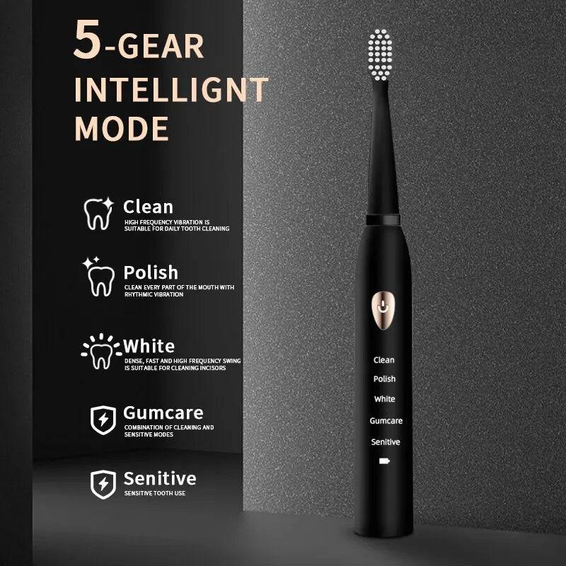 Adult Black White Classic Acoustic Electric Toothbrush - IHavePaws