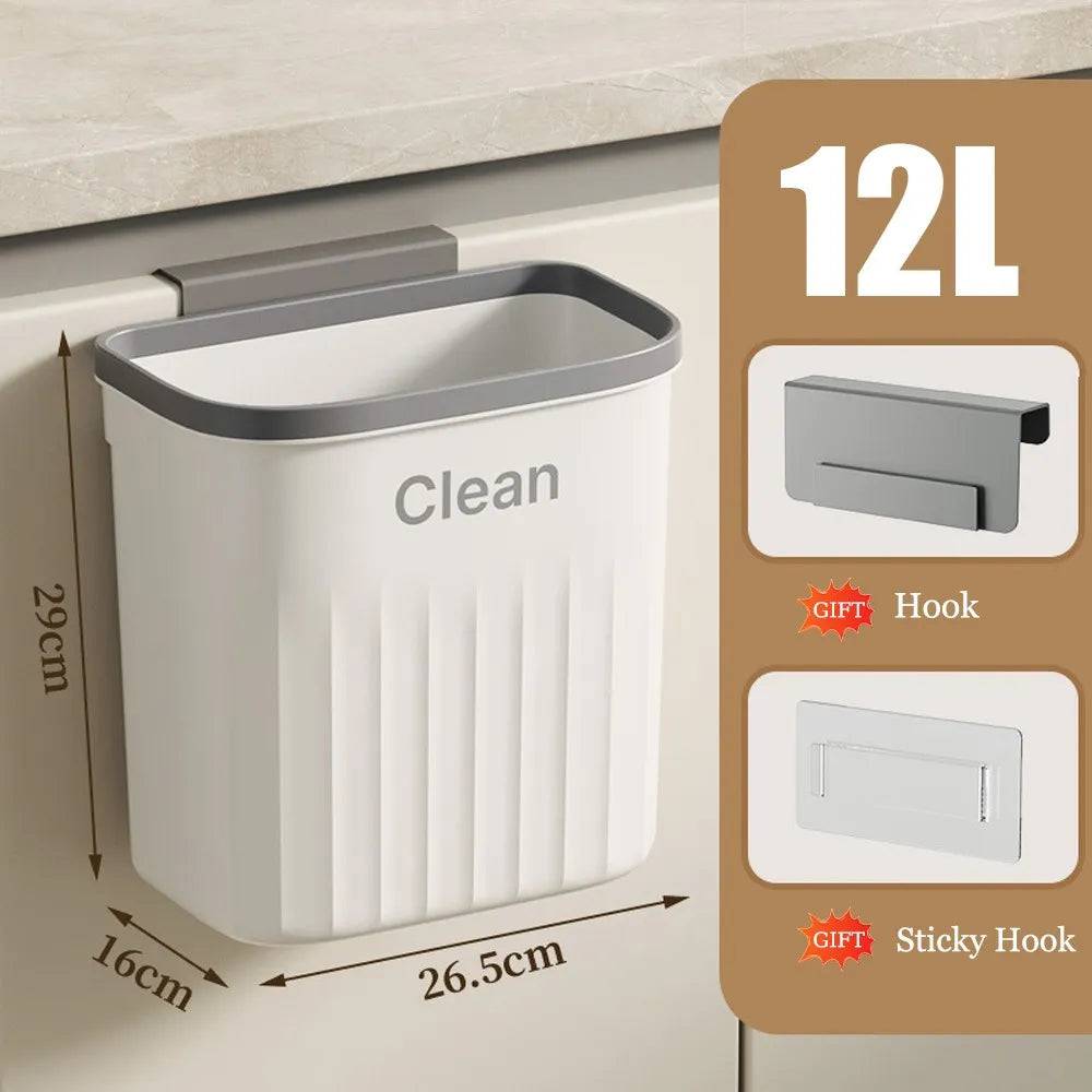 Kitchen Trash Can Wall Mounted Hanging Trash Bin 12L White no Lid - IHavePaws