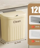Kitchen Trash Can Wall Mounted Hanging Trash Bin 12L Beige with Lid - IHavePaws