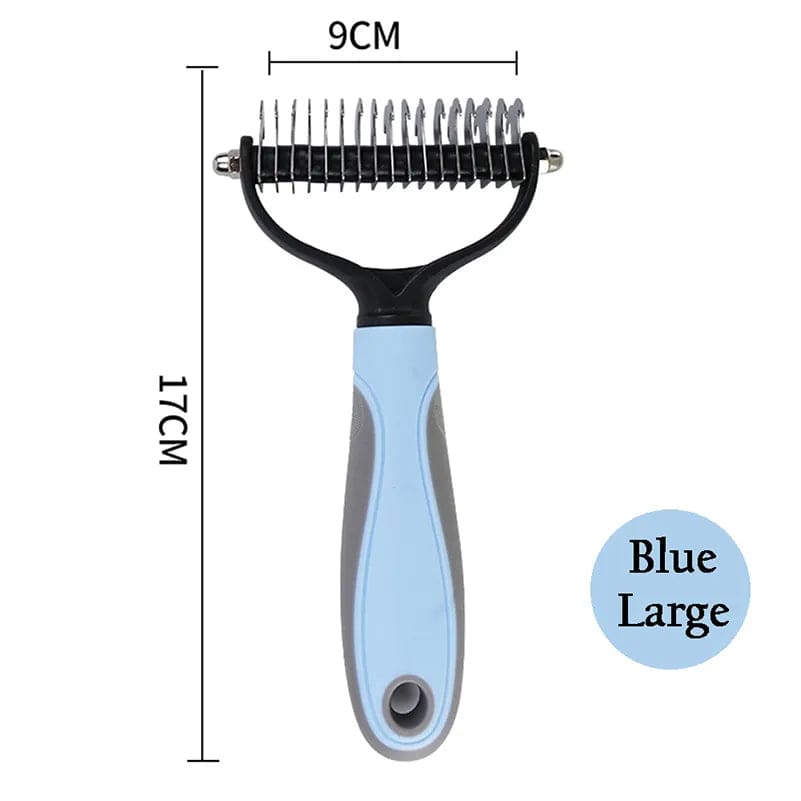 Professional Pet Grooming Brush: Dual-Head Deshedding Marvel for Cats and Dogs 507-Blue L - IHavePaws