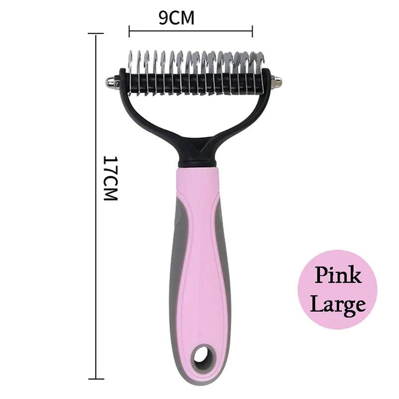 Professional Pet Grooming Brush: Dual-Head Deshedding Marvel for Cats and Dogs 507-Pink L - IHavePaws