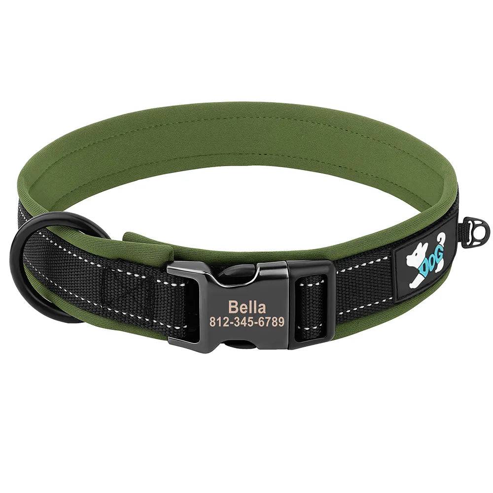 Personalized reflective adjustable dog collar with padded comfort and free engraved ID tag Green / S - ihavepaws.com