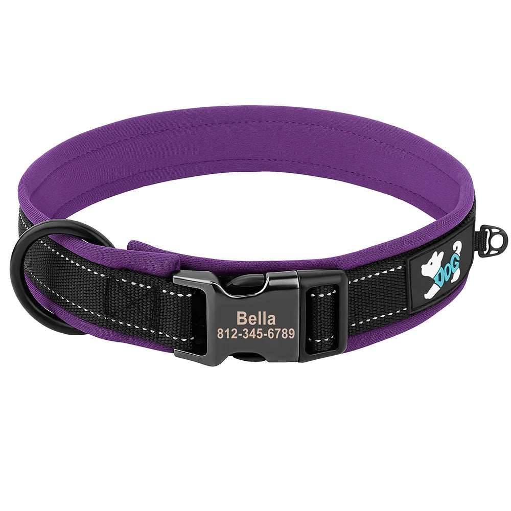 Personalized reflective adjustable dog collar with padded comfort and free engraved ID tag Purple / S - ihavepaws.com