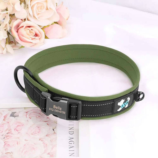 Personalized reflective adjustable dog collar with padded comfort and free engraved ID tag - ihavepaws.com