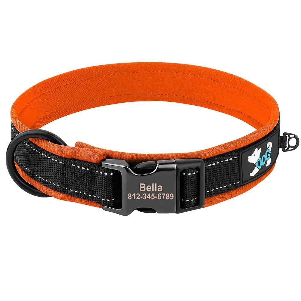 Personalized reflective adjustable dog collar with padded comfort and free engraved ID tag Orange / S - ihavepaws.com