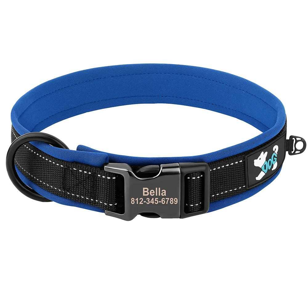 Personalized reflective adjustable dog collar with padded comfort and free engraved ID tag Blue / S - ihavepaws.com
