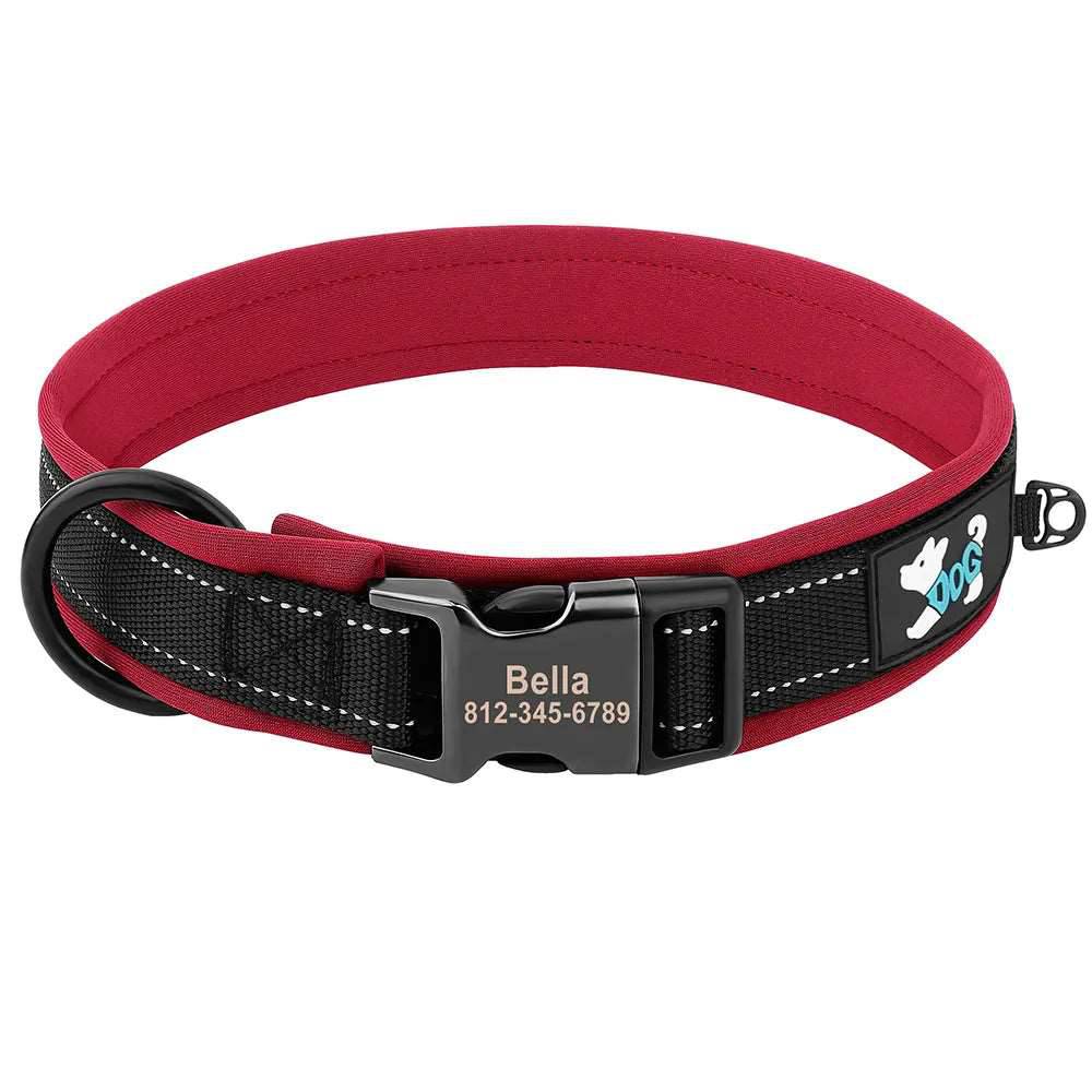 Personalized reflective adjustable dog collar with padded comfort and free engraved ID tag Red / S - ihavepaws.com