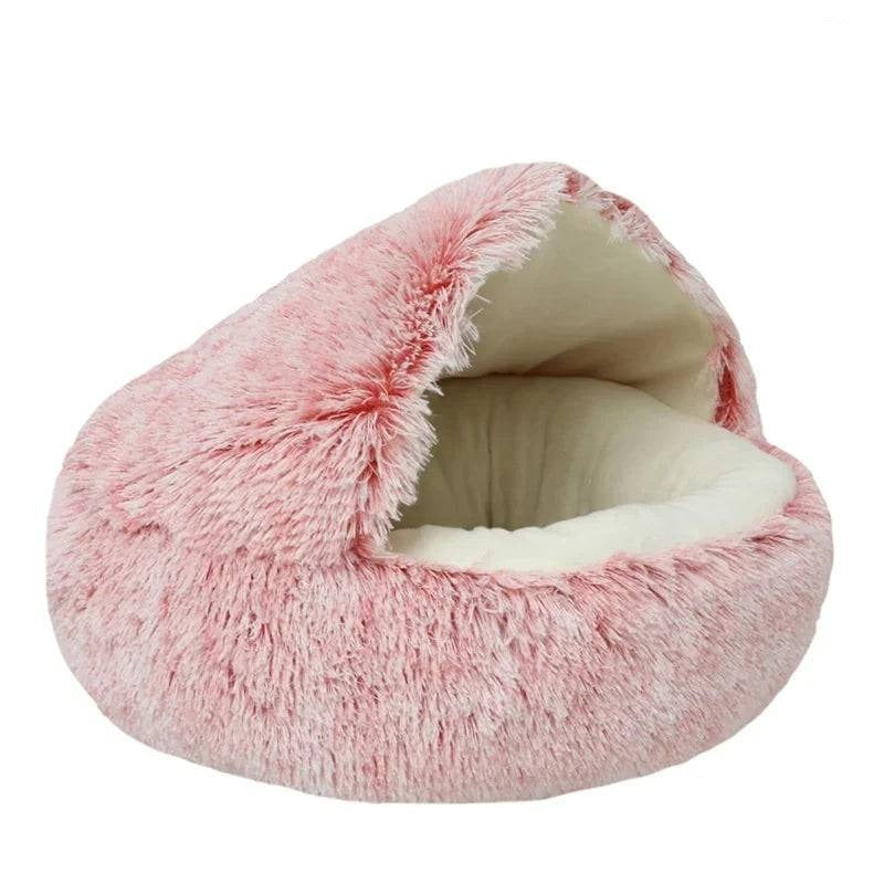 Plush Pet Cat Bed Round Cat Cushion Cat House 2 In 1 Pink-Short velvet / 14in(35cm) - IHavePaws