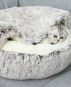 Plush Pet Cat Bed Round Cat Cushion Cat House 2 In 1 - IHavePaws