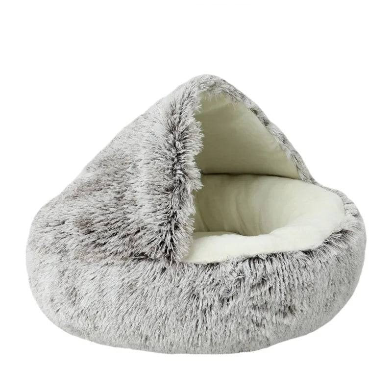 Plush Pet Cat Bed Round Cat Cushion Cat House 2 In 1 Brown-Short velvet / 14in(35cm) - IHavePaws