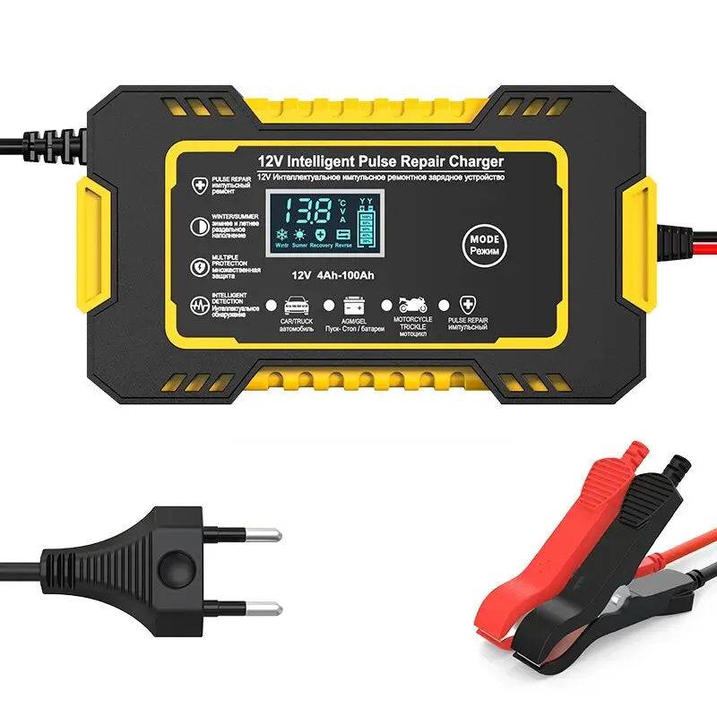 Intelligent 12V/24V Dual Voltage Car Element Charger with LCD Display Yellow - IHavePaws