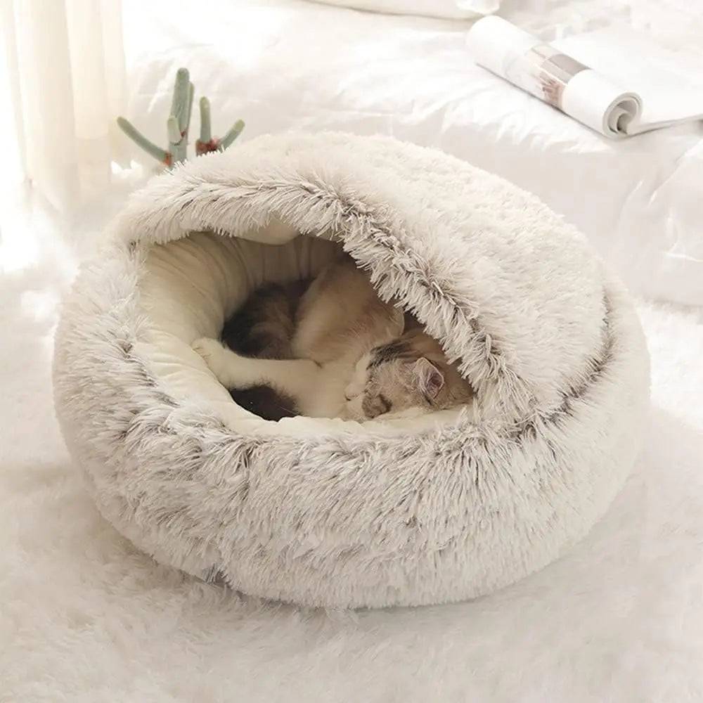 Soft plush round Cave Bed for cat or dog - IHavePaws