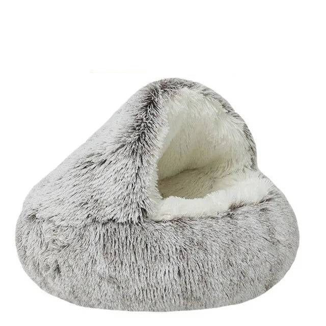 Soft plush round Cave Bed for cat or dog 🟤 Brown Long Velvet / 🐈 16x16in(40x40cm) - IHavePaws