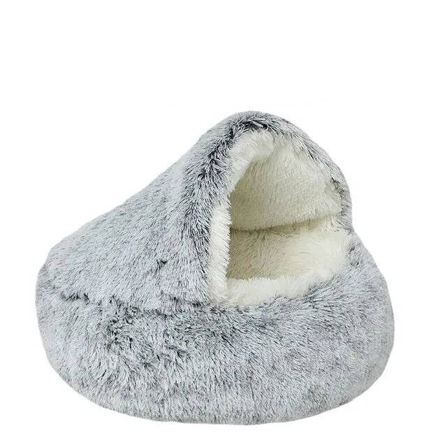 Soft plush round Cave Bed for cat or dog 🩶 Gray Long Velvet / 🐈 16x16in(40x40cm) - IHavePaws