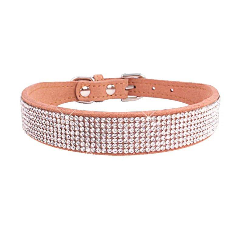 Suede Fiber Crystal Dog Collar Comfortable Glitter Rhinestone Brown / XS - IHavePaws