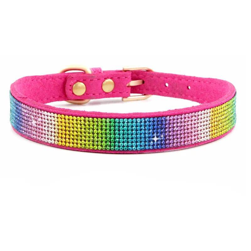Suede Fiber Crystal Dog Collar Comfortable Glitter Rhinestone Hot Pink / XS - IHavePaws