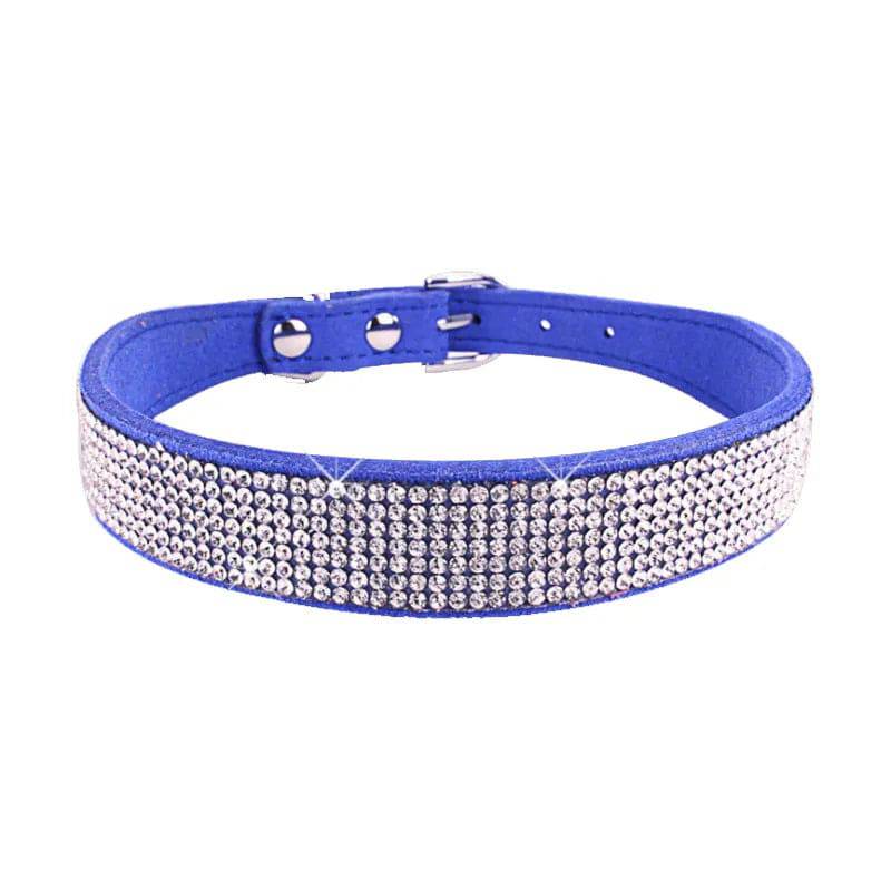 Suede Fiber Crystal Dog Collar Comfortable Glitter Rhinestone Deep Blue / XS - IHavePaws