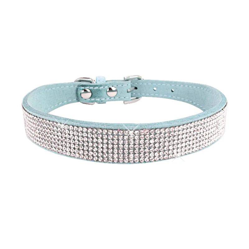 Suede Fiber Crystal Dog Collar Comfortable Glitter Rhinestone Light Blue / XS - IHavePaws