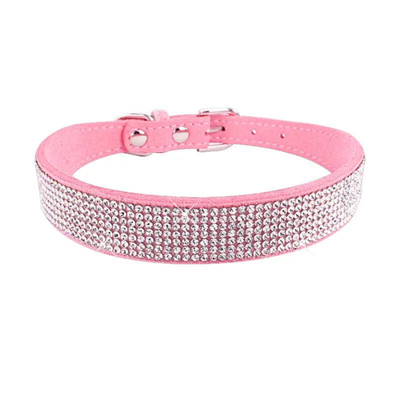 Suede Fiber Crystal Dog Collar Comfortable Glitter Rhinestone Pink / XS - IHavePaws