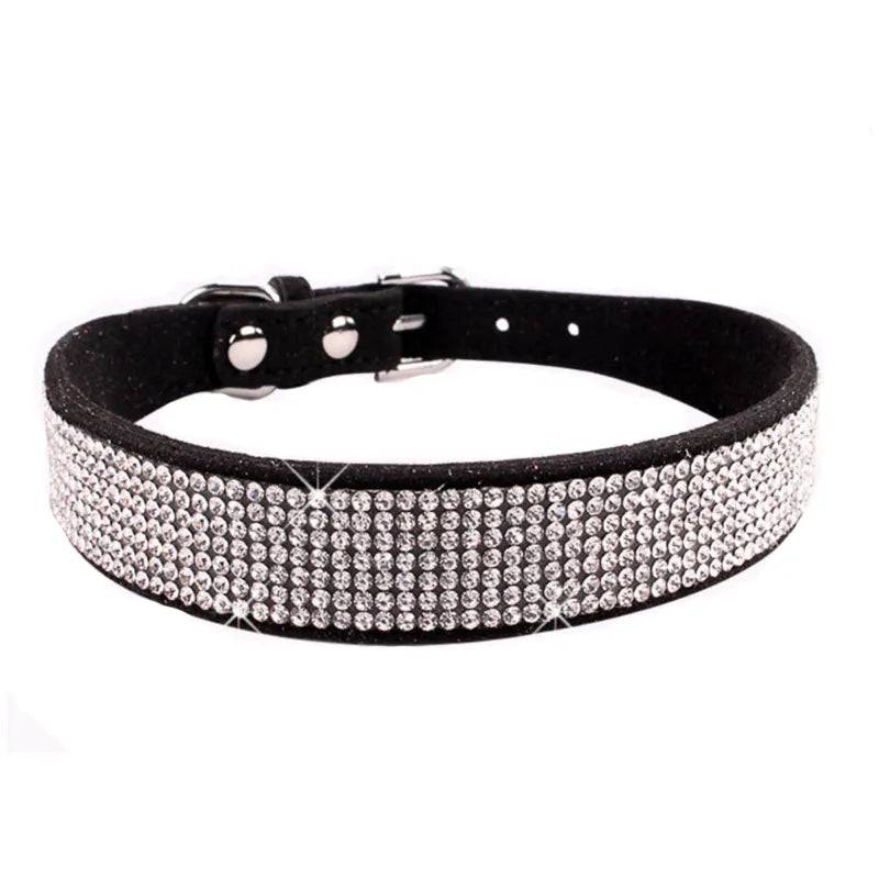 Suede Fiber Crystal Dog Collar Comfortable Glitter Rhinestone Black / XS - IHavePaws
