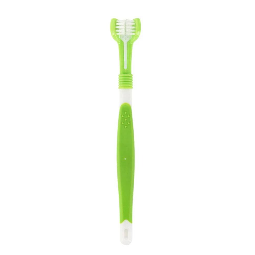 Three Sided Dog Toothbrush Three-Head Multi-angle Green - IHavePaws