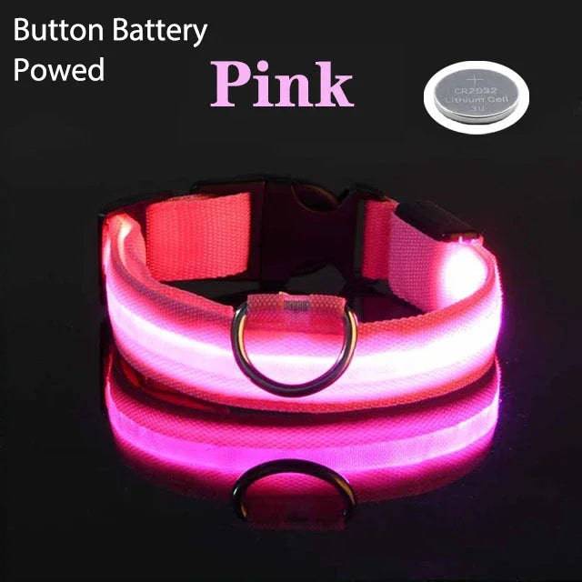 USB Charging LED Dog Collar Dog Safety Night Light Flashing Necklace Fluorescent Pink Battery / XS NECK 28-38 CM - IHavePaws