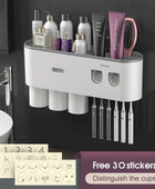 Wall-mounted Toothbrush Holder With 2 Toothpaste Dispenser 3 cups gray - IHavePaws