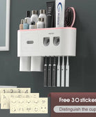 Wall-mounted Toothbrush Holder With 2 Toothpaste Dispenser 2 cups Pink - IHavePaws