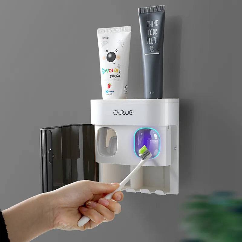 Wall-mounted Toothbrush Holder With 2 Toothpaste Dispenser Toothpaste squeezer - IHavePaws