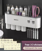 Wall-mounted Toothbrush Holder With 2 Toothpaste Dispenser 4 cups gray - IHavePaws